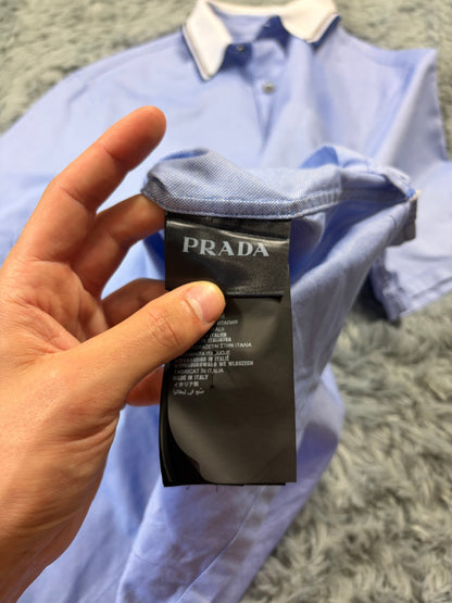 Prada 2015 Lavender Blue Textured Contrast Collar Shirt - M/L | O/S, Multicoloured