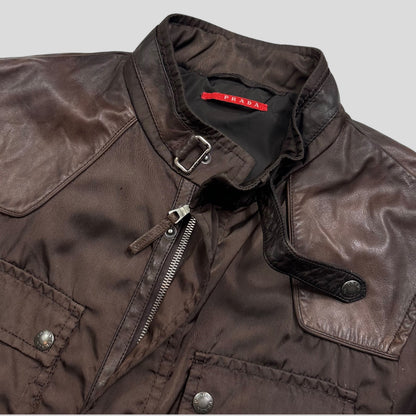 Prada Sport 2008 Nylon & Leather Hybrid Moto Field Jacket - IT54 (L) | Default Title, Brown