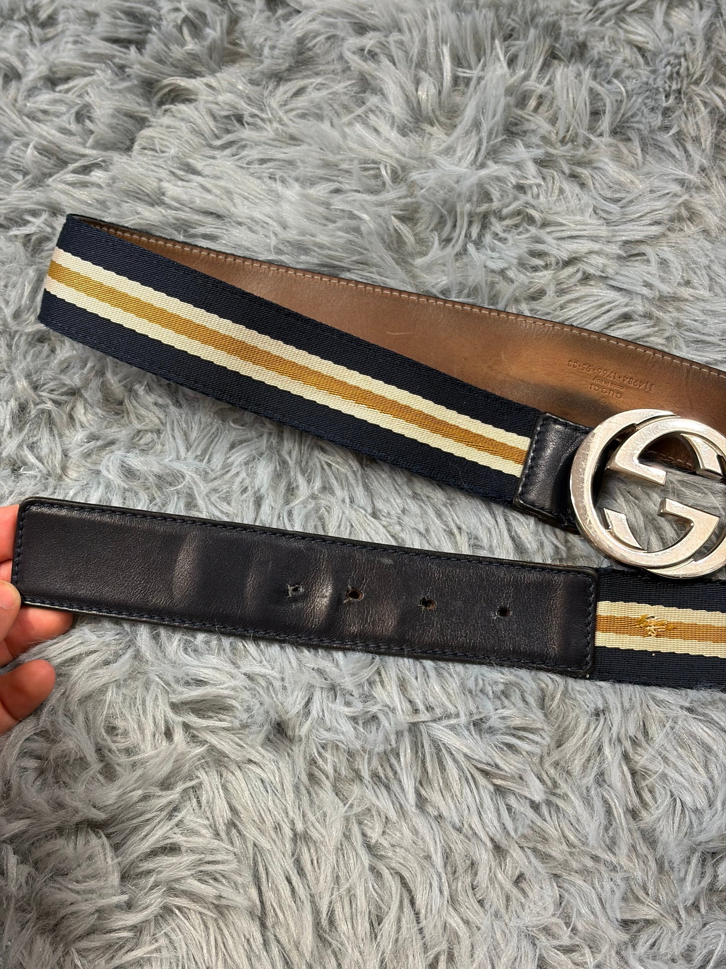 Gucci by Tom Ford 00’s Metal GG Canvas Web Logo Striped Belt | O/S, Blue