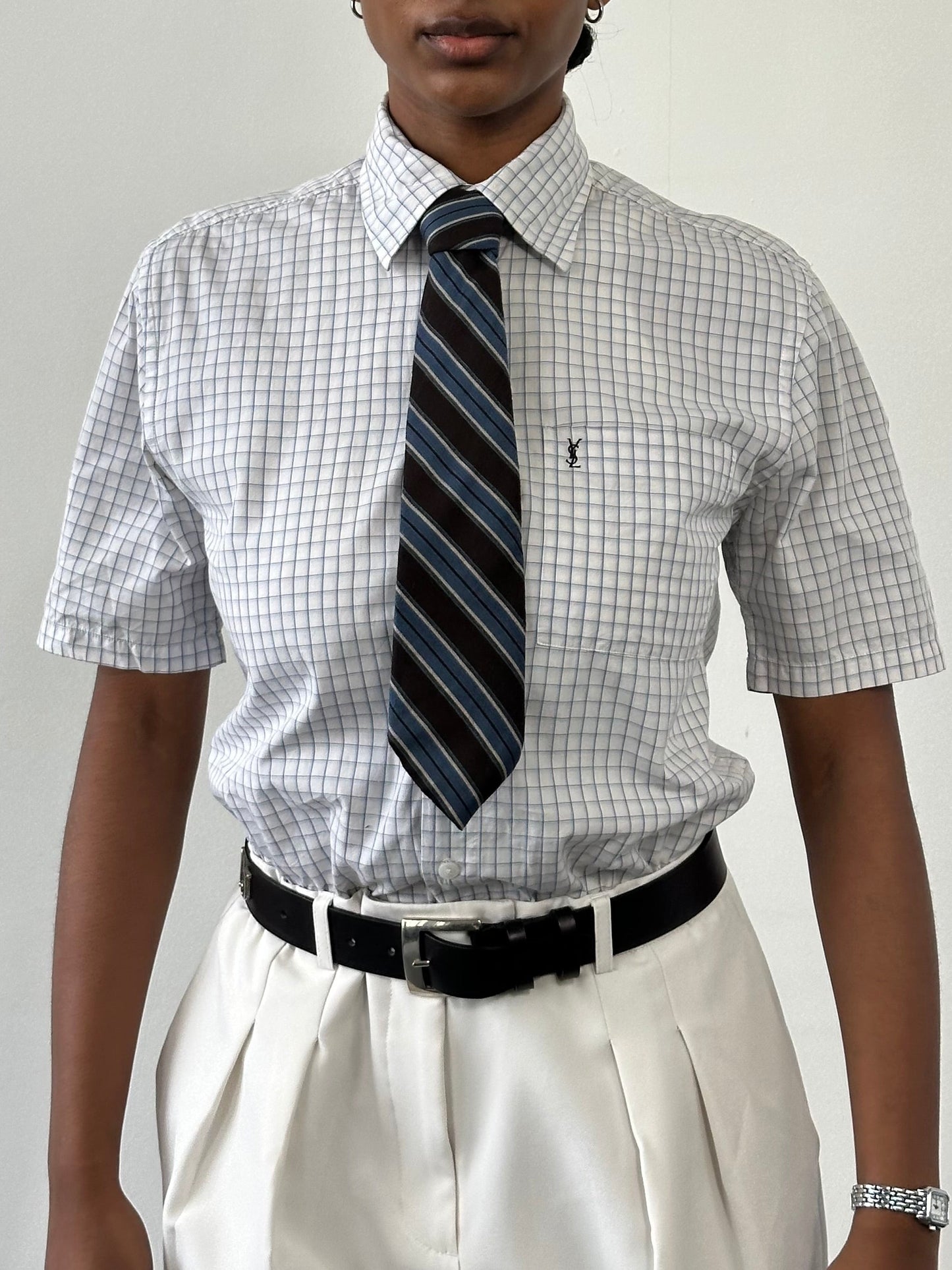 Yves Saint Laurent Pour Homme 1990s Pure Cotton Check Short Sleeve Shirt - S