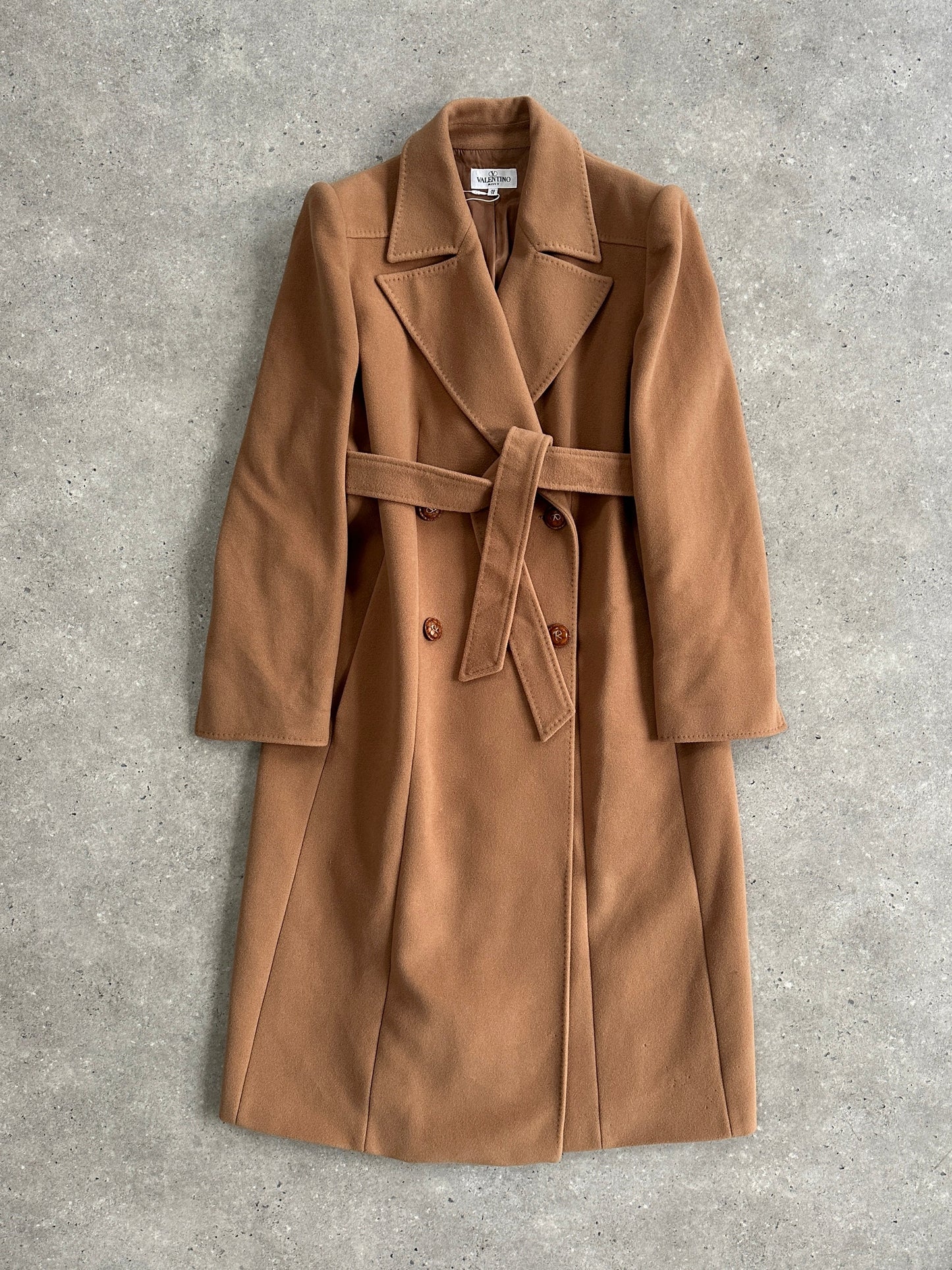 Valentino 1990s Pure Wool Double Breasted Bespoke Button Belted Coat - L