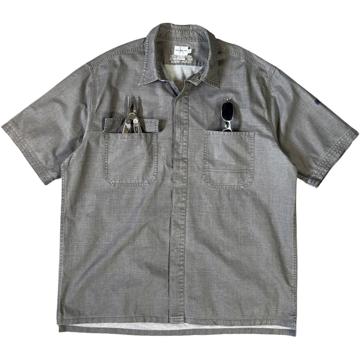 Calvin Klein Jeans Linen Utility Shirt L | Large, Grey