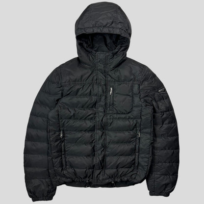 Prada 2018 Nylon Down Tri-Pocket Plaque Logo Puffer - S/M