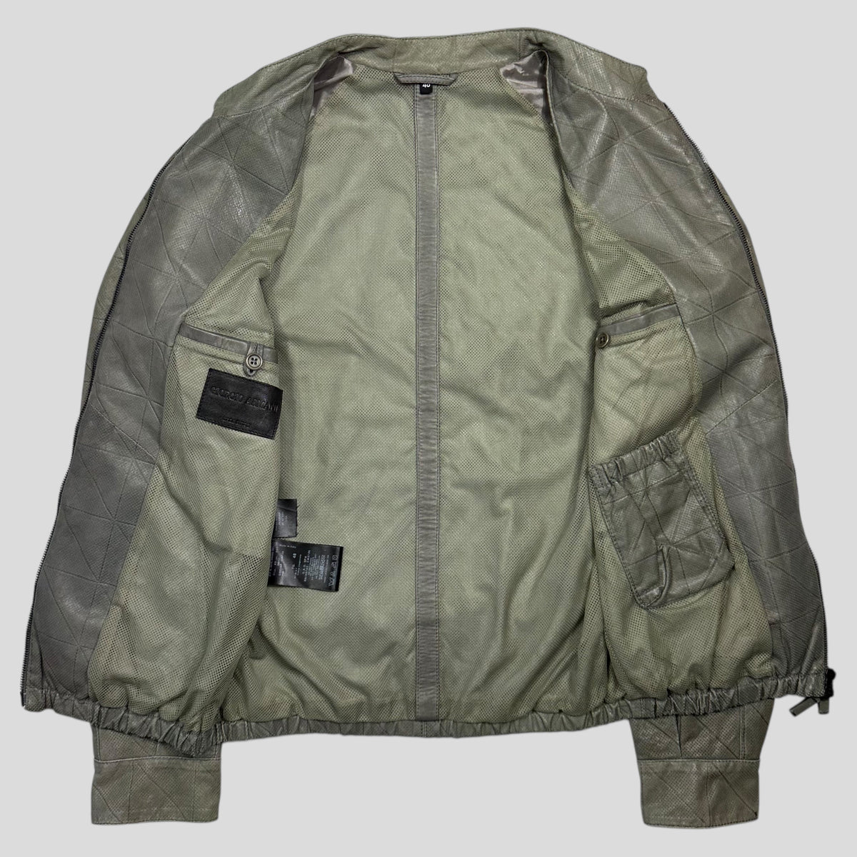 Giorgio Armani 2010 Perforated Leather Grid Bomber Jacket - IT48 (M) | Grey