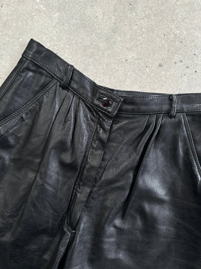 Italian Vintage High Waisted Tapered Leg Leather Trousers - W26