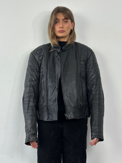 Vintage Structured Motorcycle Leather Jacket - L/XL