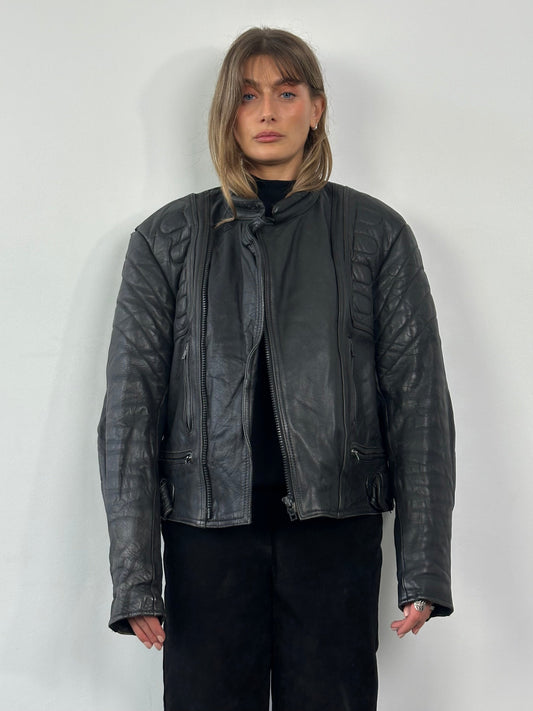 Vintage Structured Motorcycle Leather Jacket - L/XL