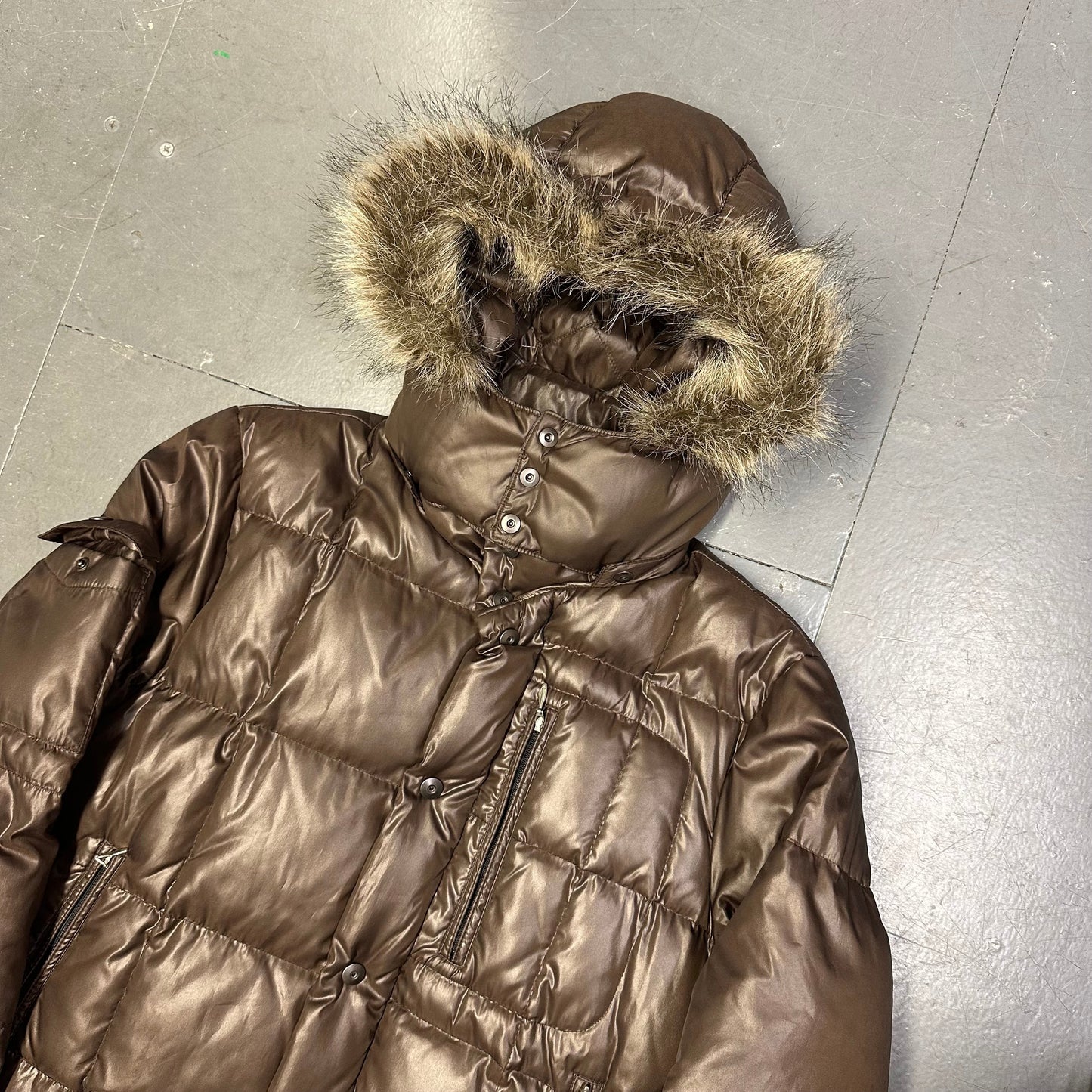 Takeo Kikuchi Puffer Jacket With Fur Hood In Brown ( L )