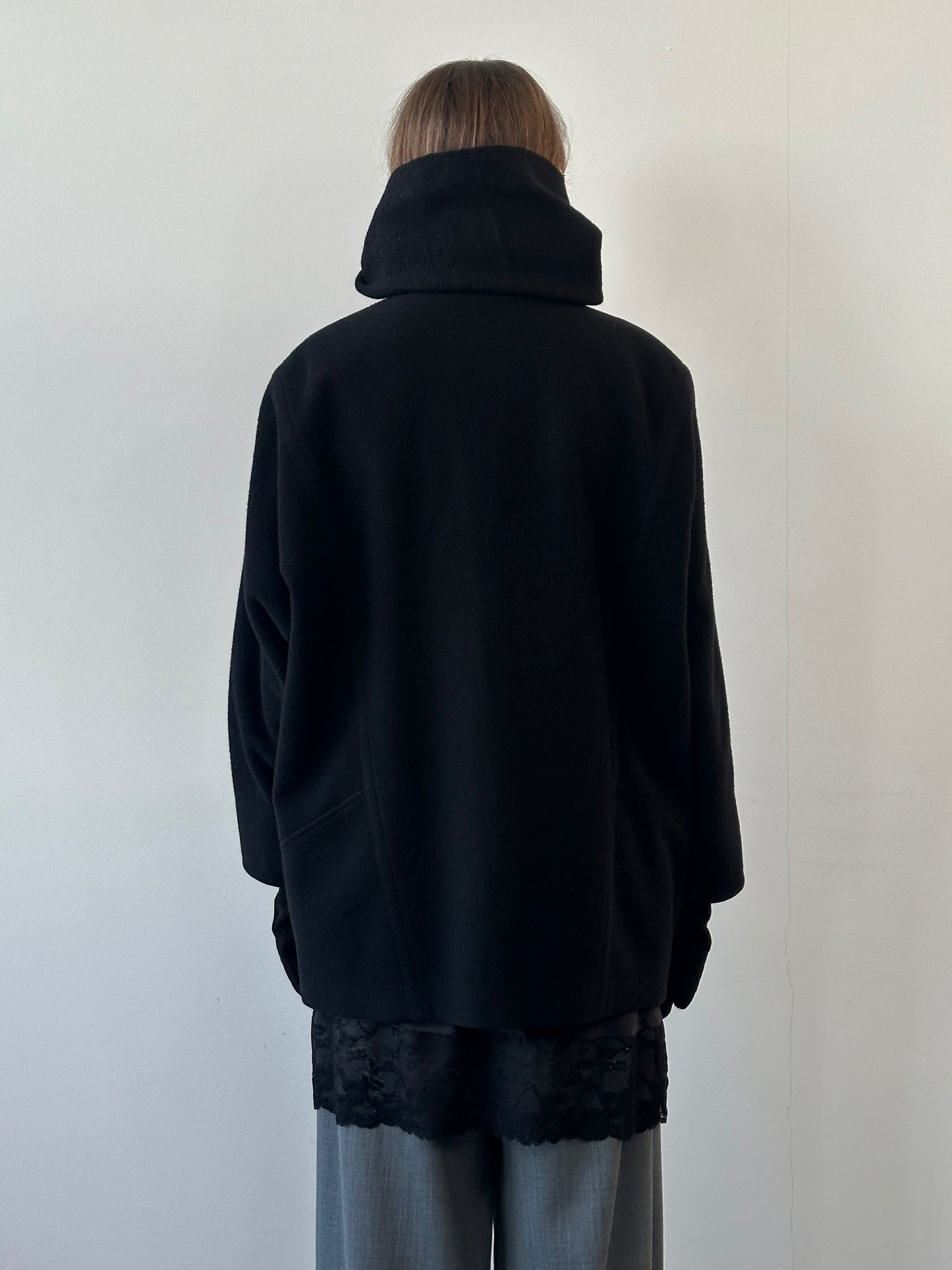 St Michael 1980s Pure Wool High Neck Double Breasted Coat - XL