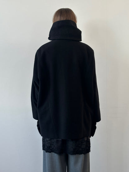 St Michael 1980s Pure Wool High Neck Double Breasted Coat - XL