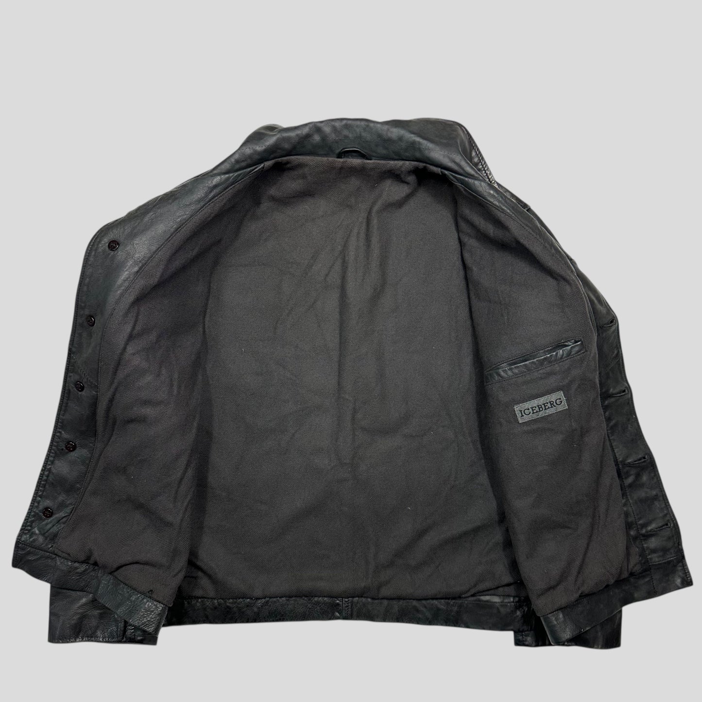 Iceberg 90’s Wool Lined Leather Harrington Work Jacket - L