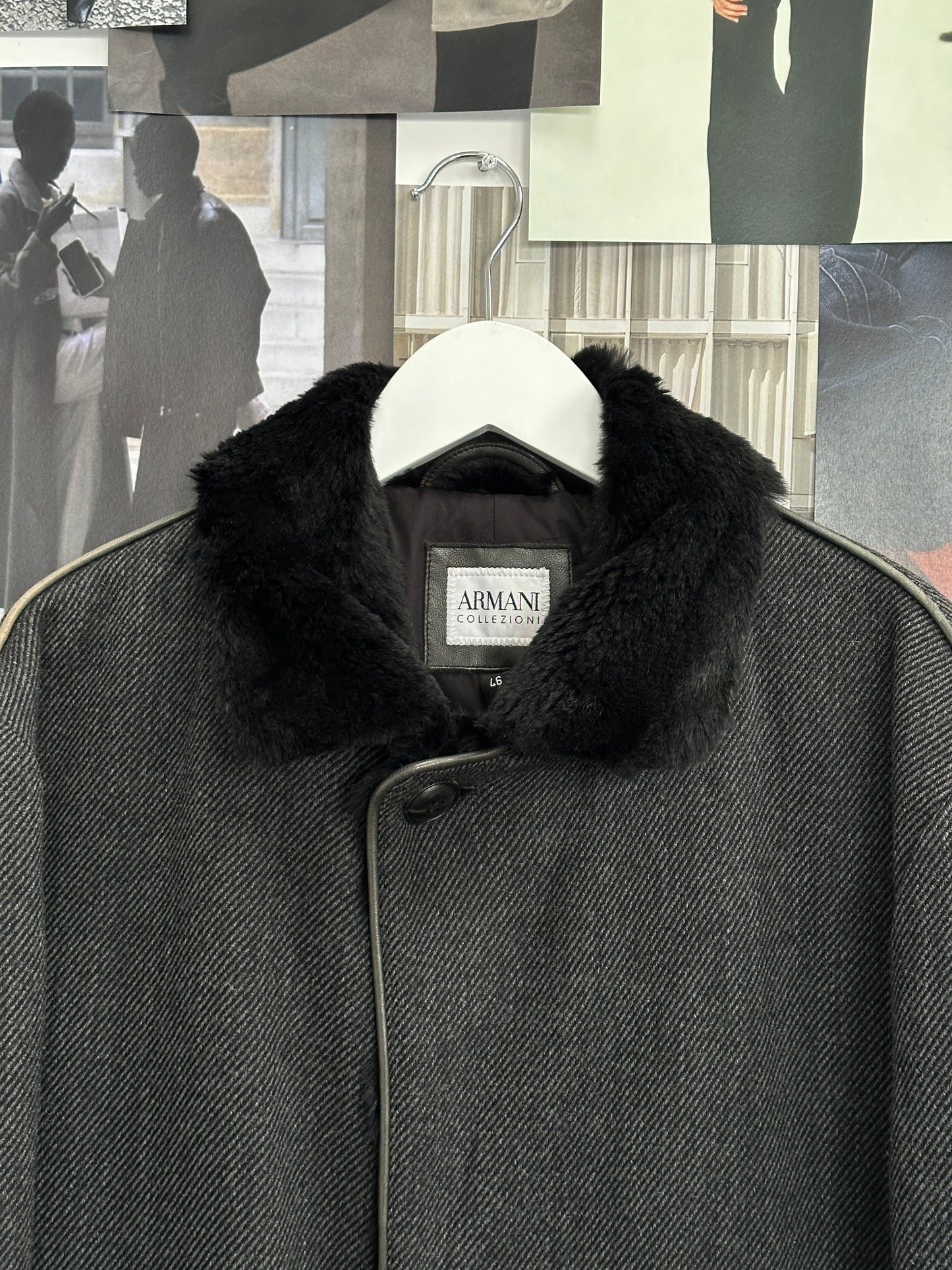 Armani Collezioni 2000s Wool Fur Collar Coat - L
