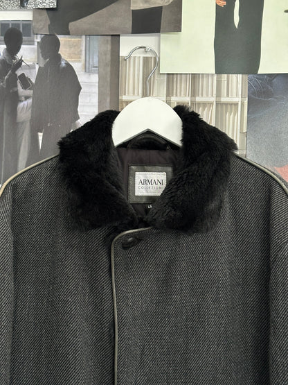 Armani Collezioni 2000s Wool Fur Collar Coat - L