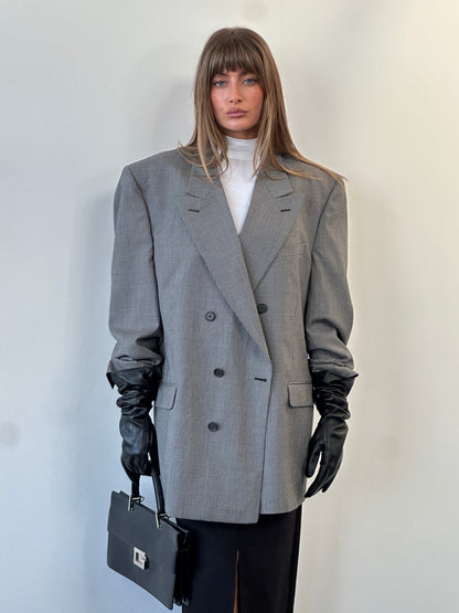 Christian Dior Monsieur 1980s pure wool houndstooth blazer, size 44R/XL, tailored fit with classic pattern and structured design.