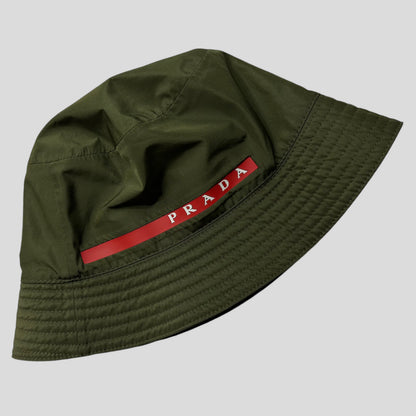 Prada Linea Rossa Technical Nylon Bucket Hat - M | O/S, Olive Green