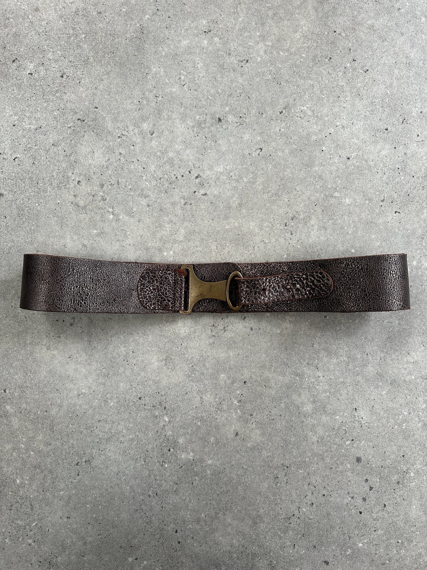 Italian Vintage 1990s Distressed Metallic Leather Belt - W32