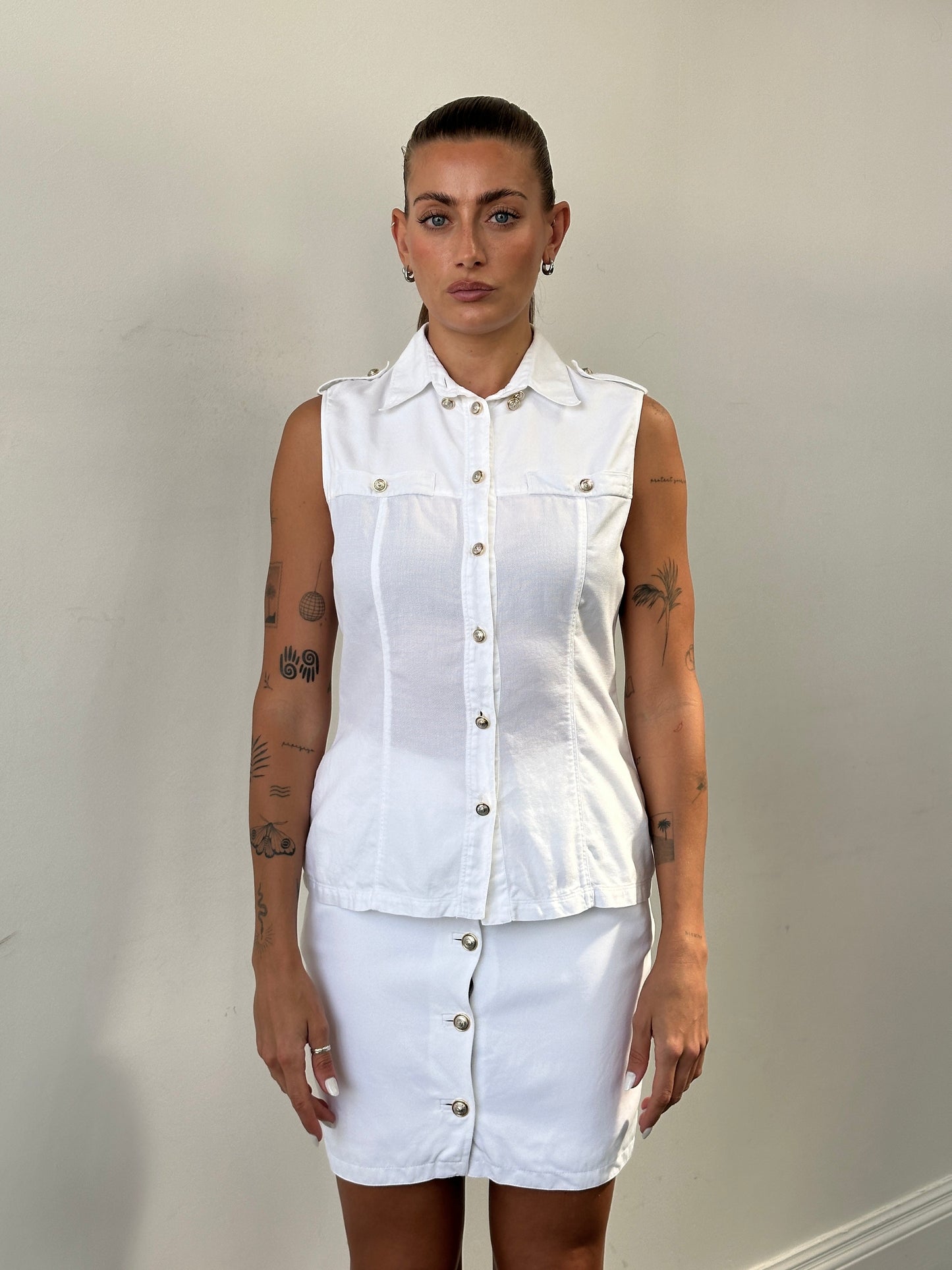 Gianni Versace Versus 1990s Bespoke Button Two Piece Skirt Set - M/W26