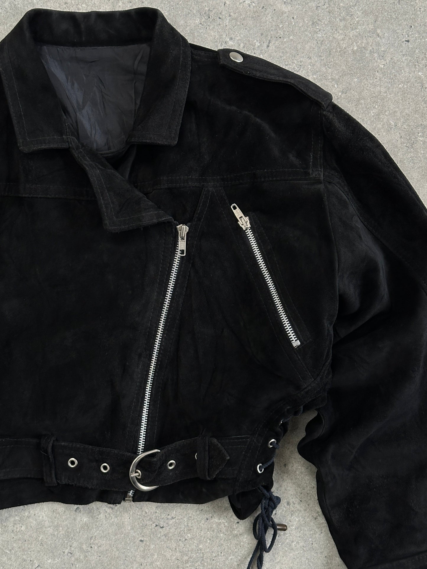 French Vintage 1980s Suede Cropped Biker Jacket - S/M