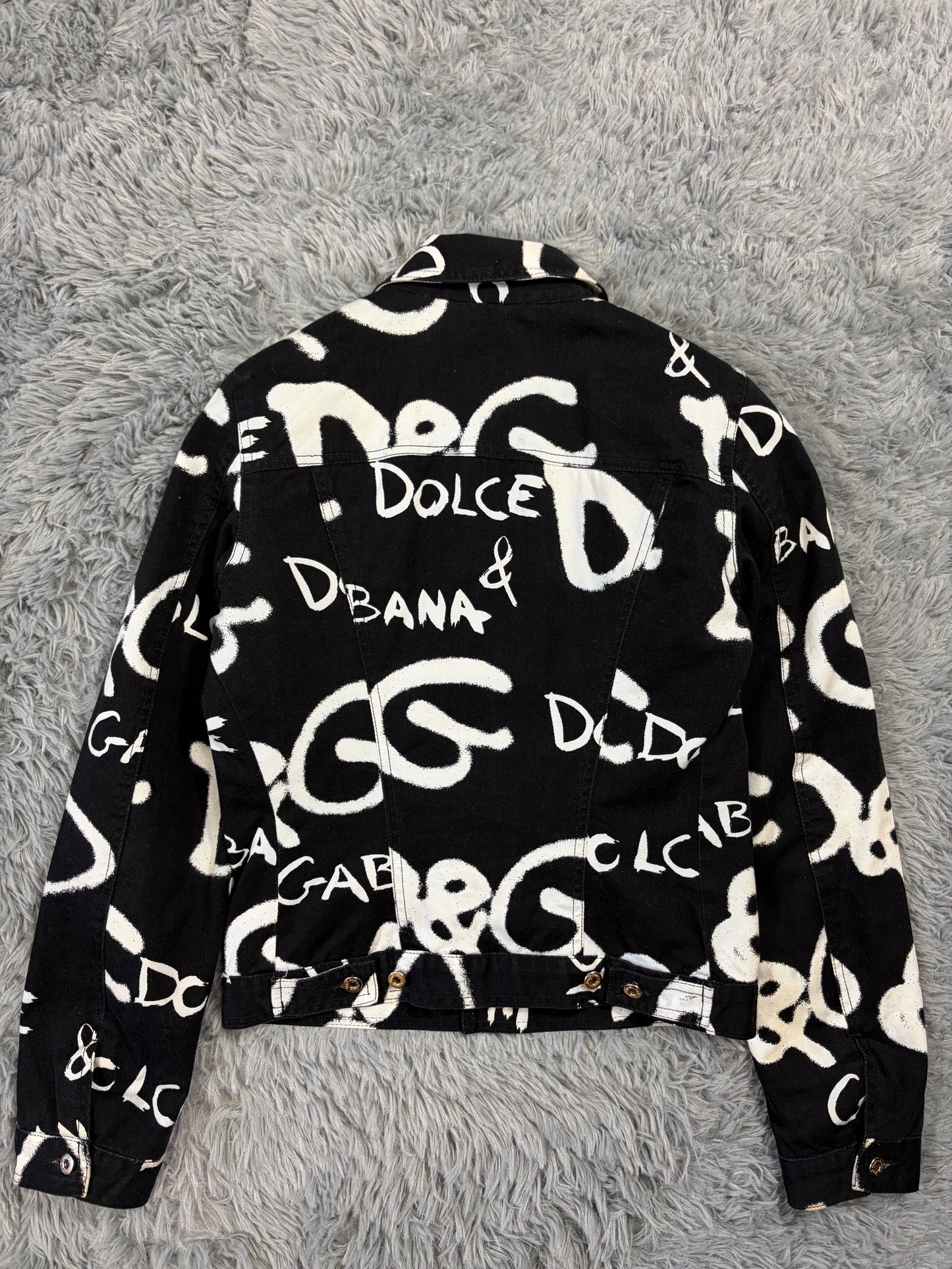 Dolce & Gabbana 2001 Graffiti Logo Cropped Denim Jacket - XS | O/S, Black