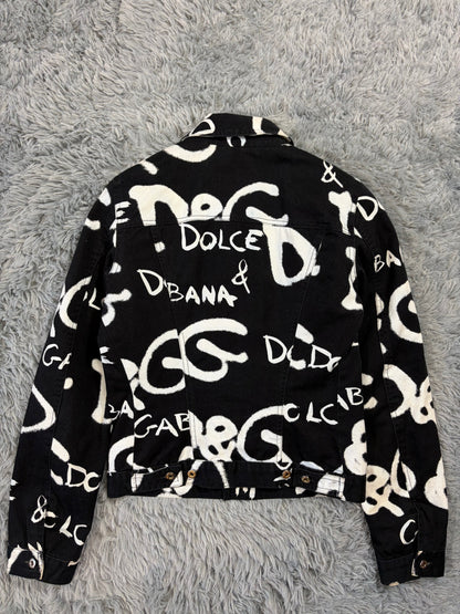 Dolce & Gabbana 2001 Graffiti Logo Cropped Denim Jacket - XS | O/S, Black