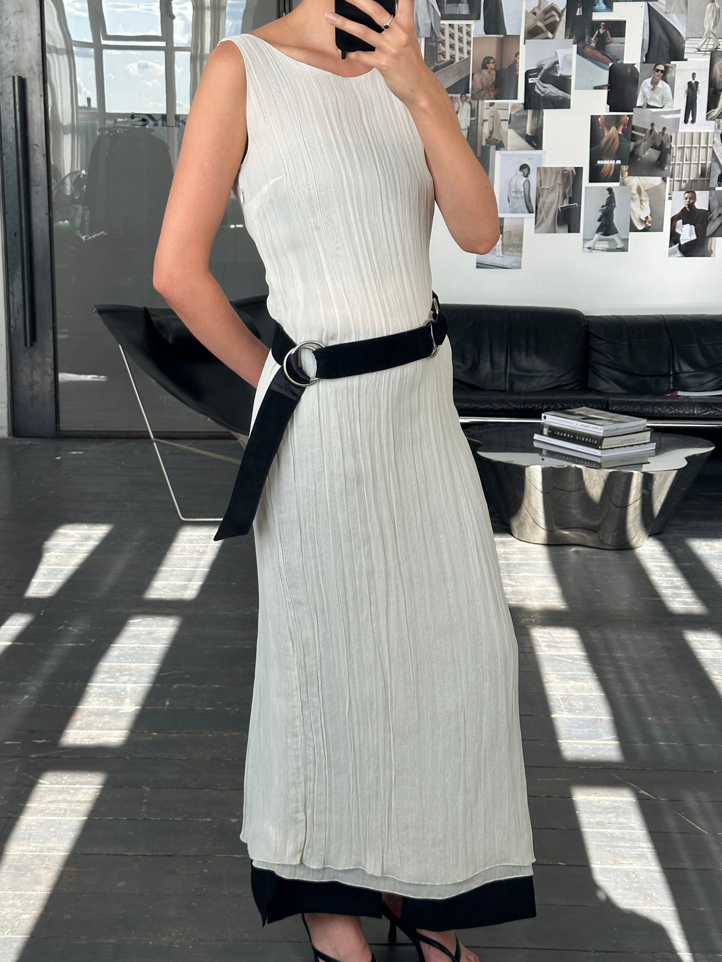 Vintage Chrome Ring Suede Belt - XS-M