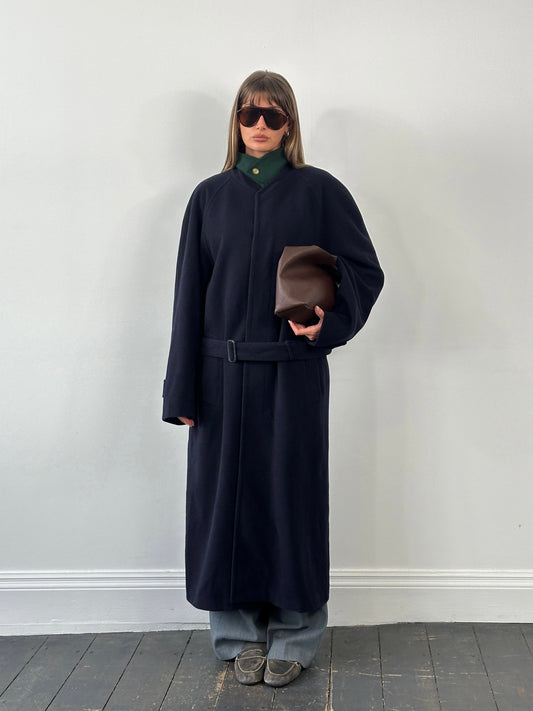 Vintage 1990s Pure Wool High Neck Belted Coat - XXL