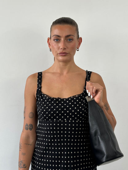 Max Mara Pianoforte 1990s Pure Silk Polkadot Asymmetric Midi Dress - S/M