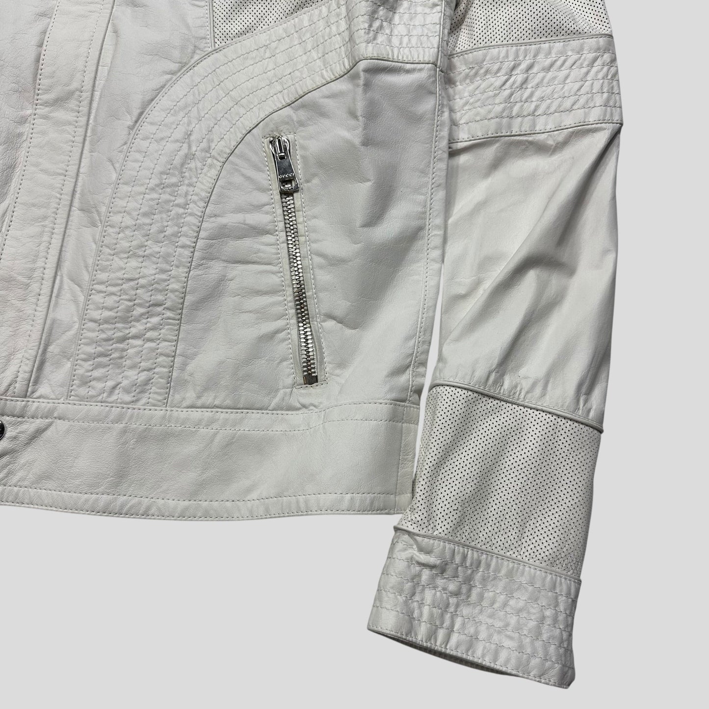 Gucci 2010 Nappa Leather Café Racer Perforated Panelled Biker Jacket - IT52 (M) | Default Title, Red