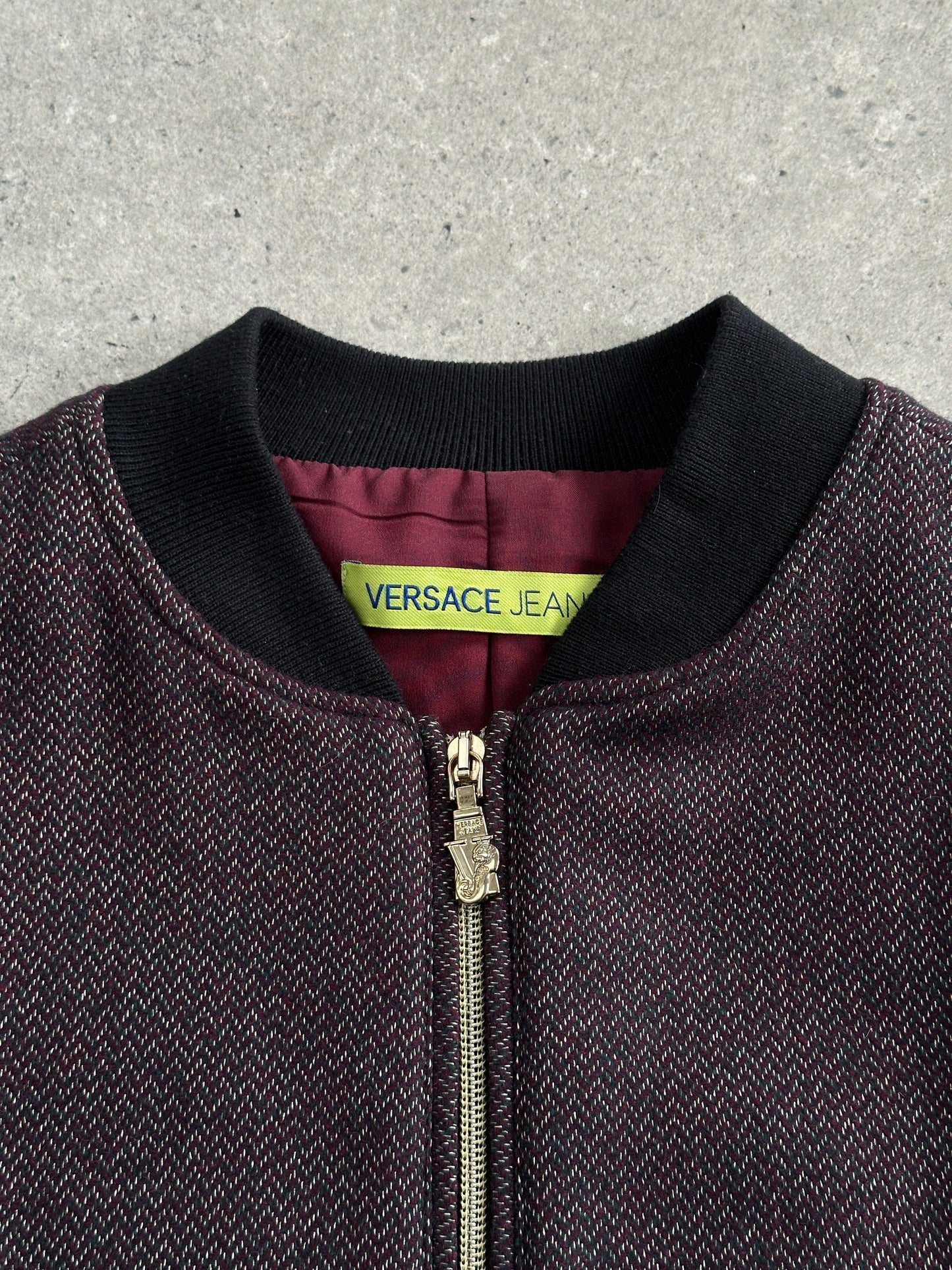 Versace Jeans 2000s Wool Herringbone Bomber Jacket - S/M