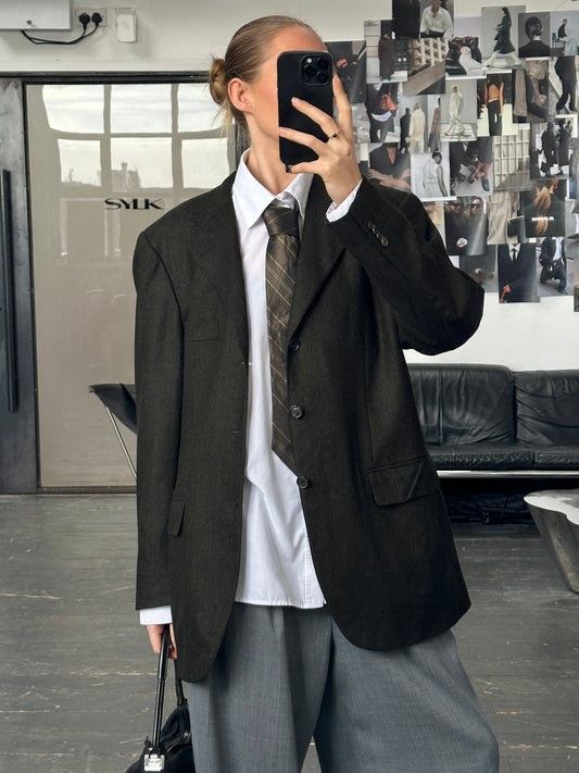 Loro Piana 2000s 1990s Wool Cashmere Herringbone Blazer - 42R/XL