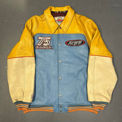 Avirex Leather Jacket In Blue, Beige & Yellow ( 3XL )