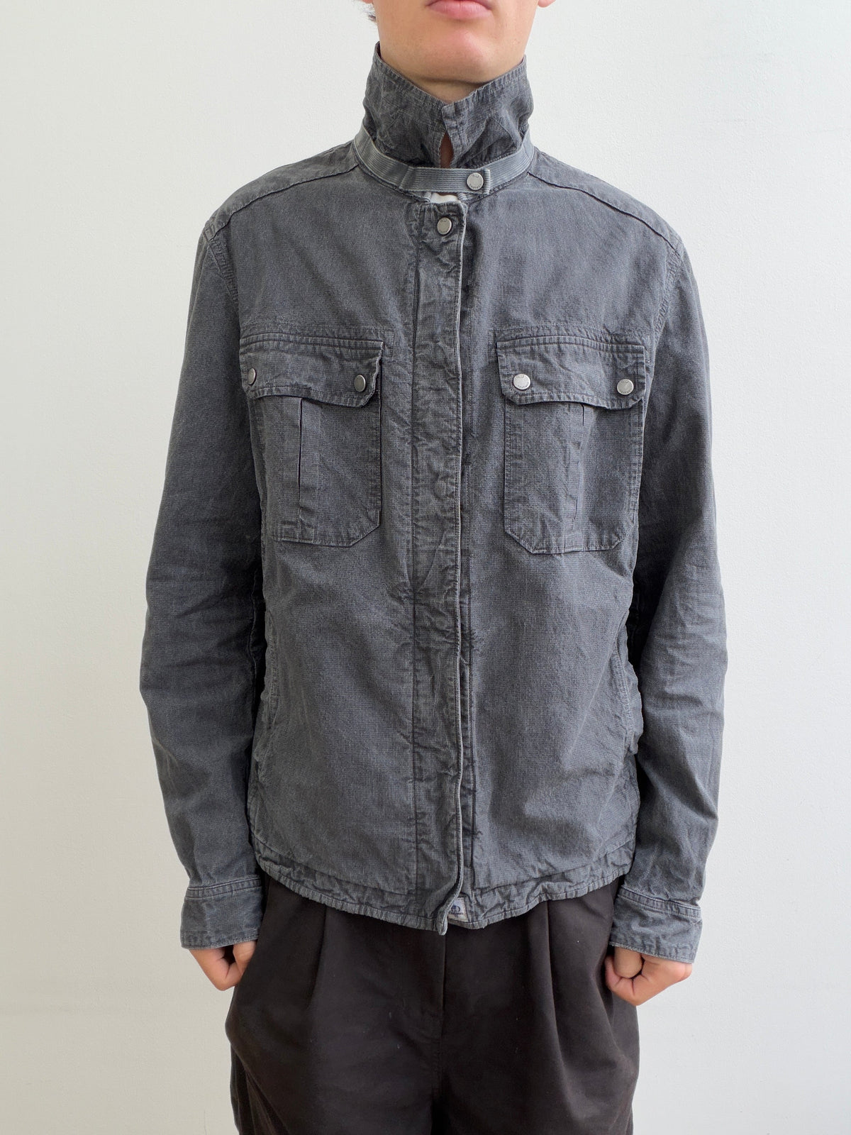C.P. Fine Houndstooth Strap Collar Lightweight Workwear Jacket | O/S, Charcoal