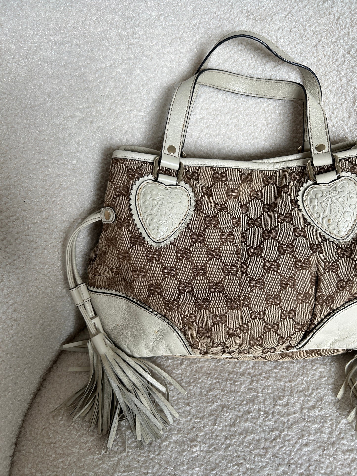 Vintage 90s Gucci Monogram GG Tassel Handbag | O/S, Multicoloured