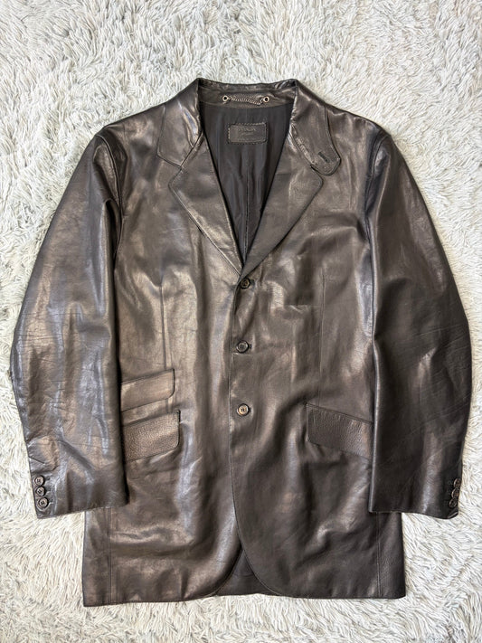 Prada Milano 00’s Black Leather Lined Asymmetric Blazer Coat - IT52 | O/S, Black