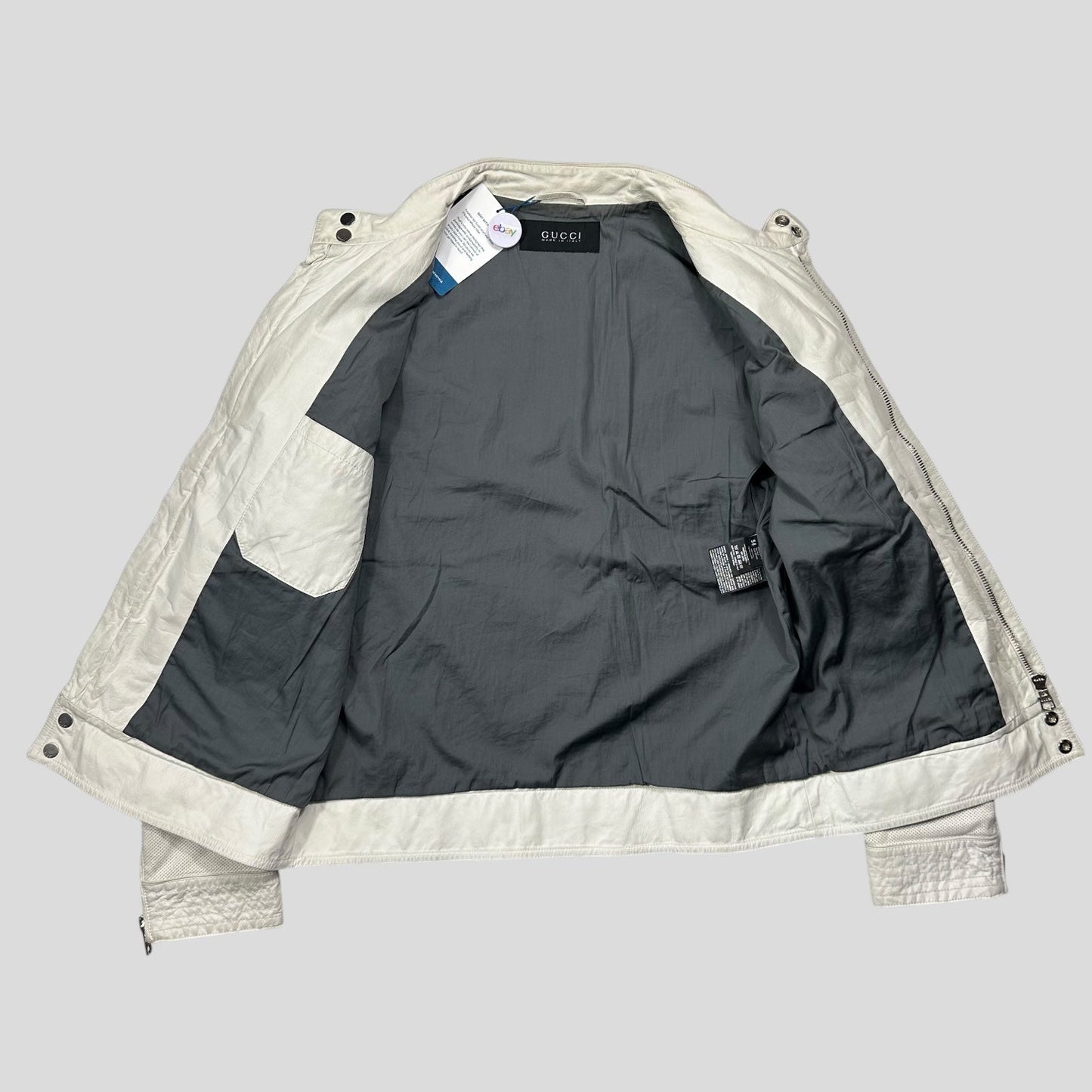 Gucci 2010 Nappa Leather Café Racer Perforated Panelled Biker Jacket - IT54 (L) | Default Title, White