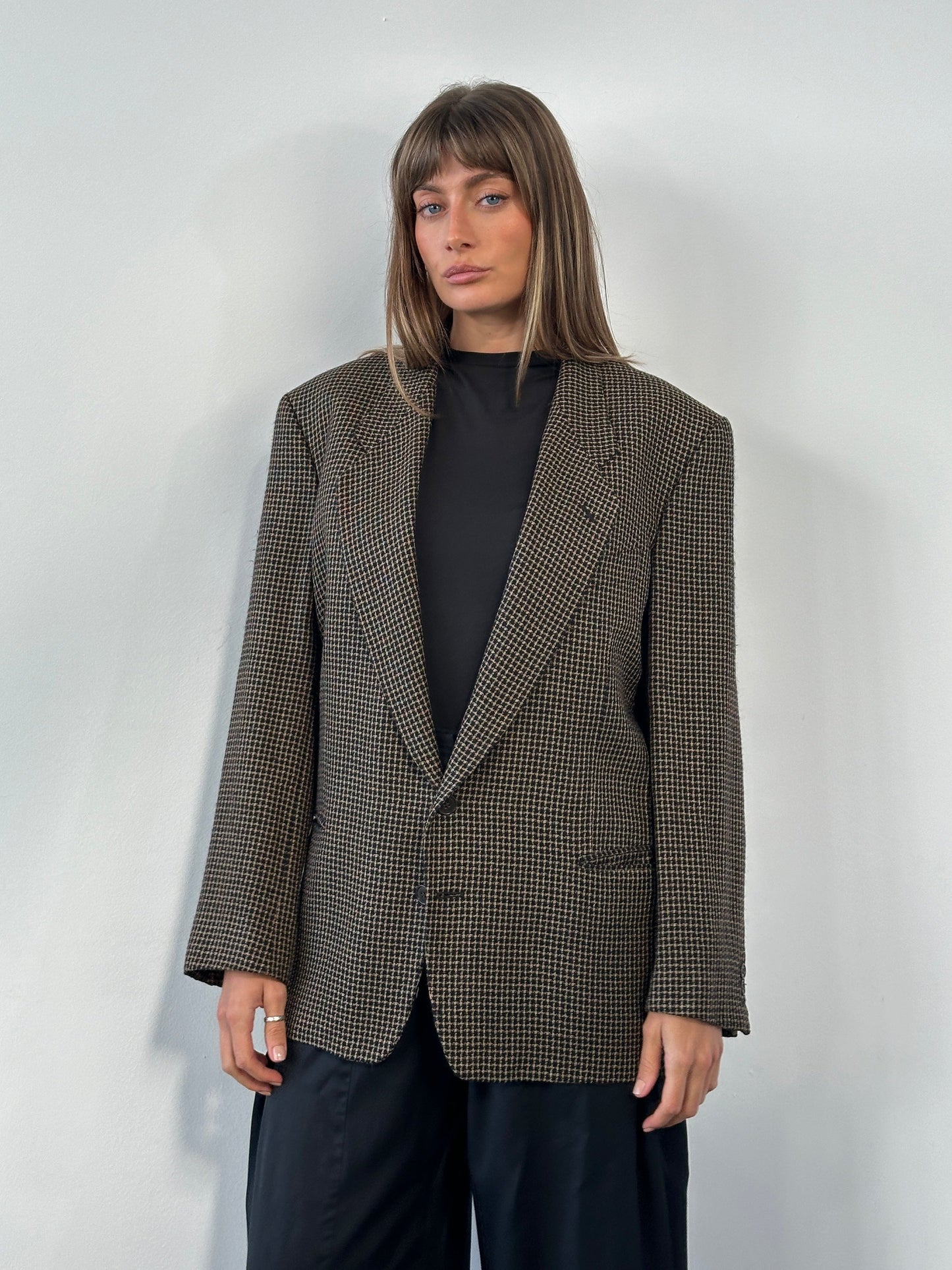 Giorgio Armani 1990s Wool Silk Check Blazer - 42R/L