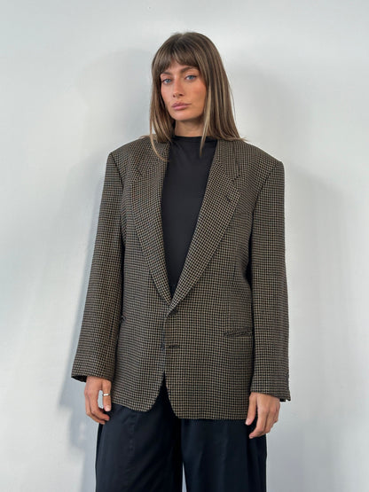 Giorgio Armani 1990s Wool Silk Check Blazer - 42R/L