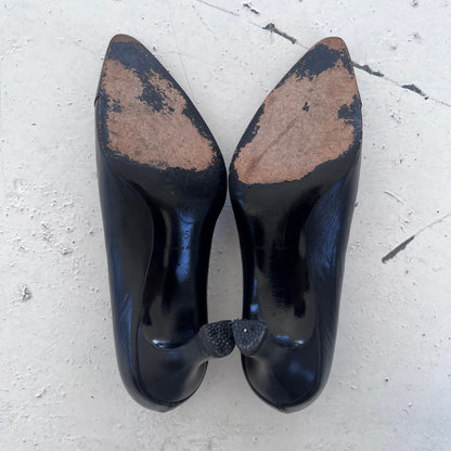 2000s chanel black leather heels | BLACK, Black