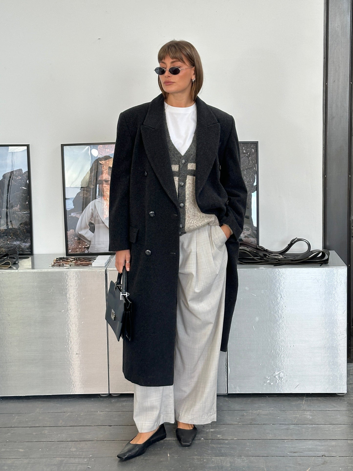 Italian Vintage 1980s Pure Wool Double Breasted Coat - XL