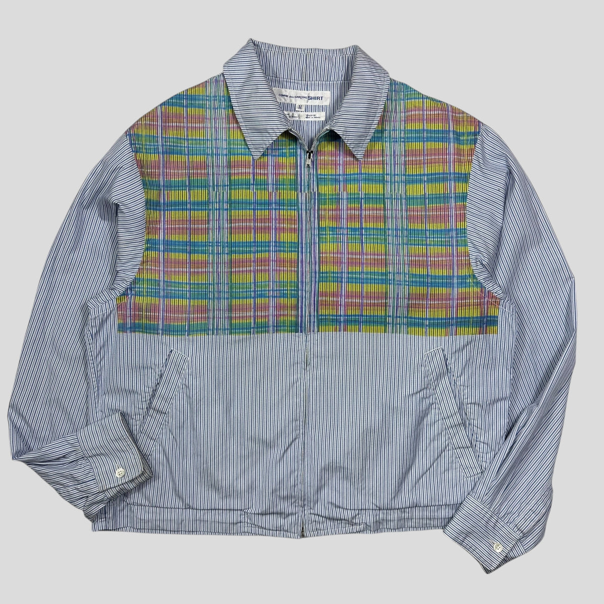 Comme Des Garçons SHIRT 90’s Plaid Striped Boxy Work Jacket - M | Blue