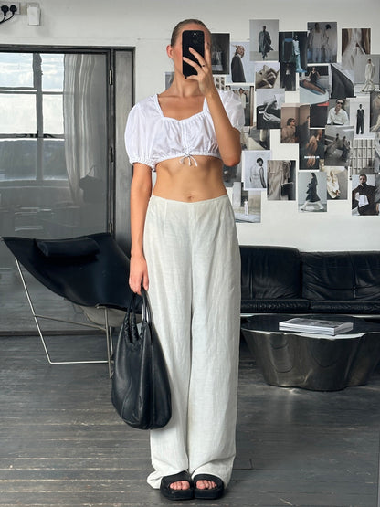 Vintage 2000s Ruched Trachten Cotton Crop Blouse Top - M