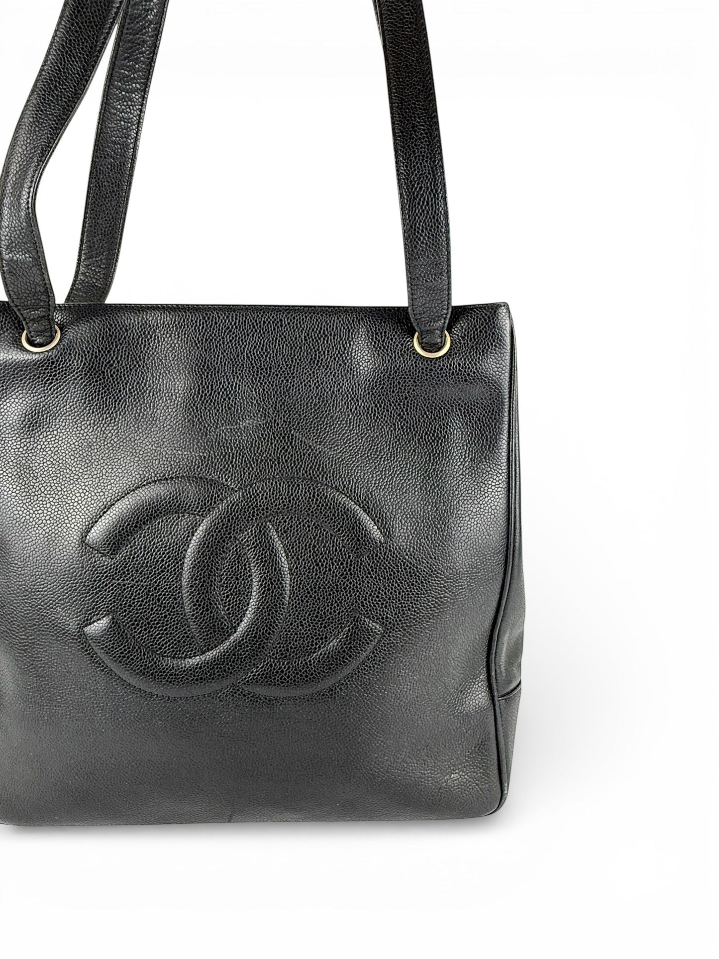 Vintage 1994 Chanel CC Black Caviar Leather Tote Bag | O/S, Multicoloured