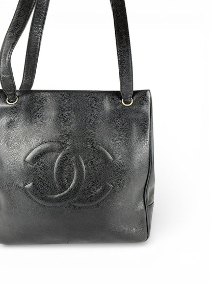 Vintage 1994 Chanel CC Black Caviar Leather Tote Bag | O/S, Multicoloured