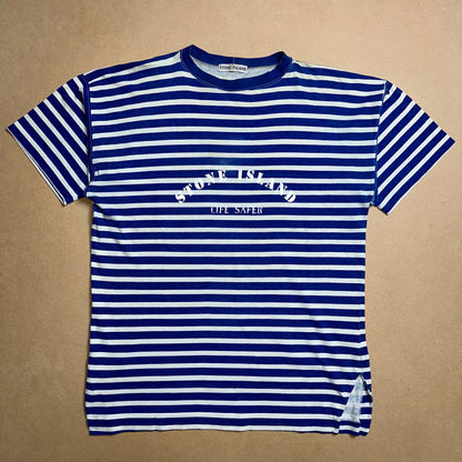 S/S 1992 Cobalt Blue Life Safer Striped Reflective Spell Out T-shirt