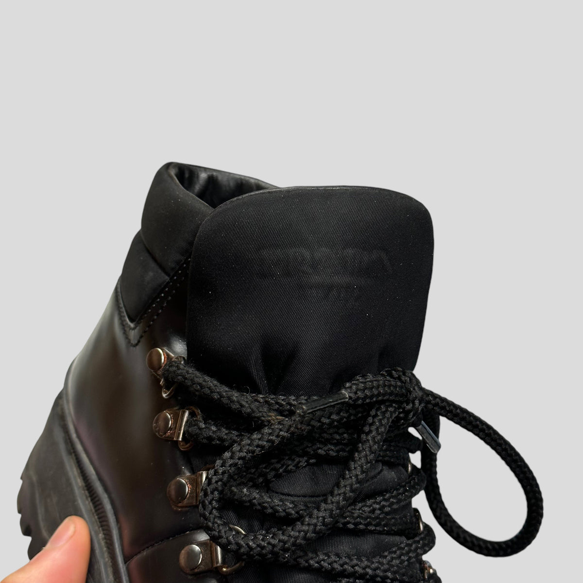 Prada Milano 90’s Leather + Nylon Combat Boots - UK4 | Black