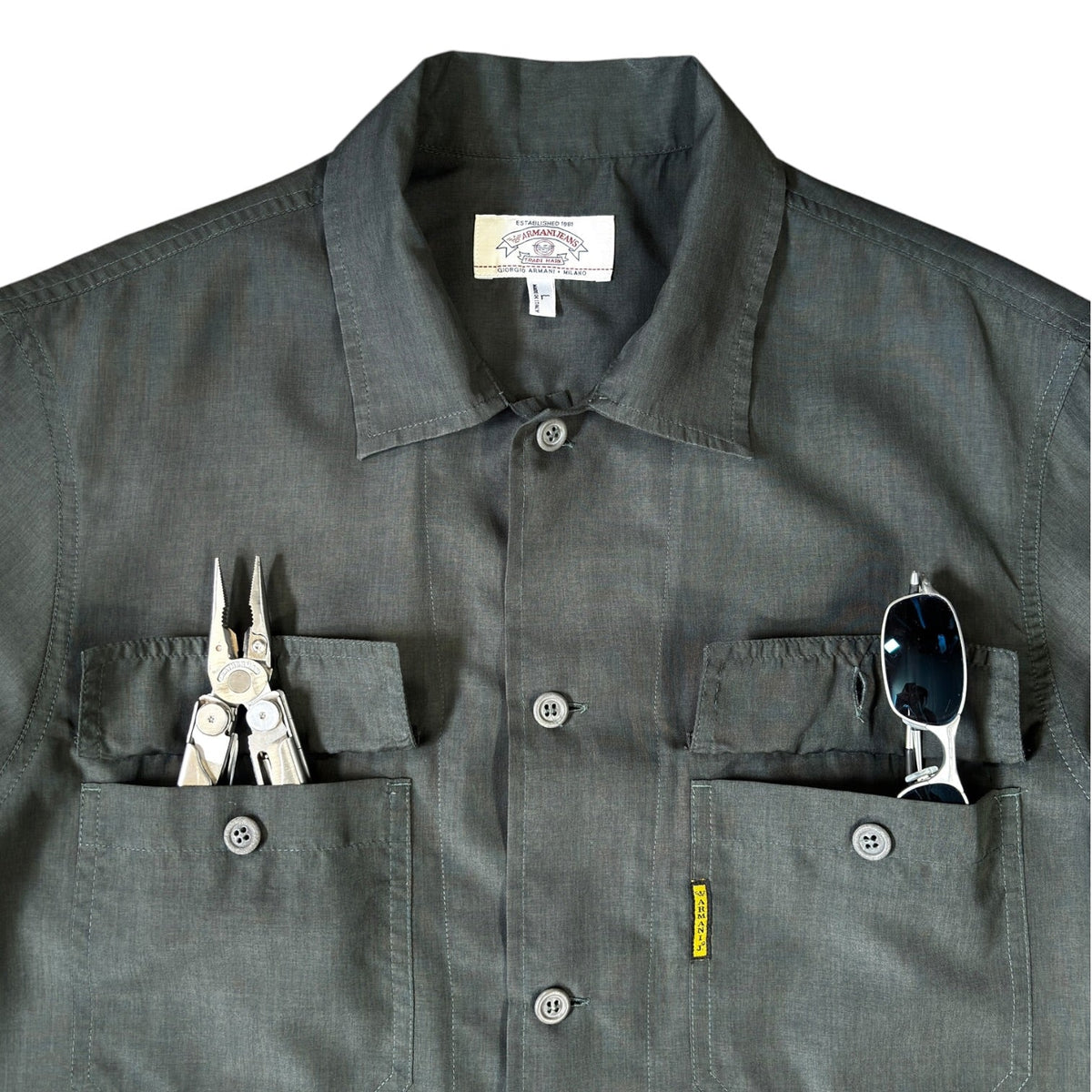 Armani Jeans 00’s Short Sleeve Utility Shirt L | Large, Grey
