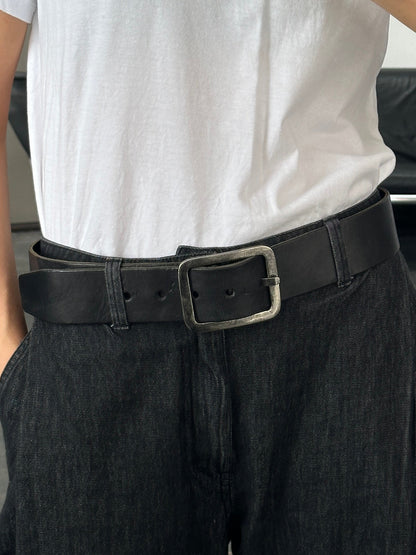 Vintage 1990s Chrome Rectangle Buckle Leather Belt - W35-39