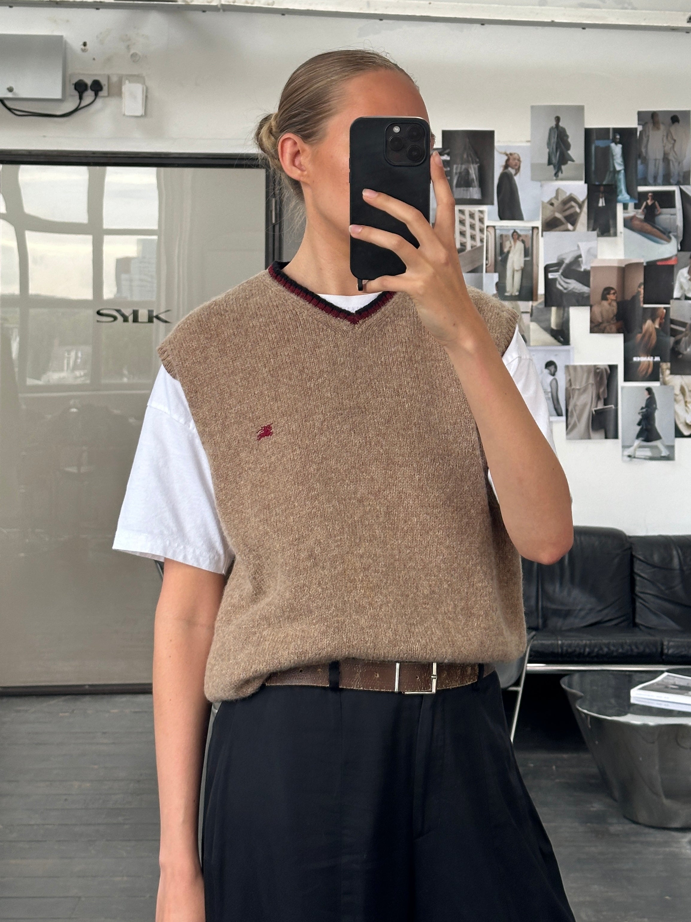 Burberry London 2000s Pure Wool Sleeveless Logo Knitted Jumper - M