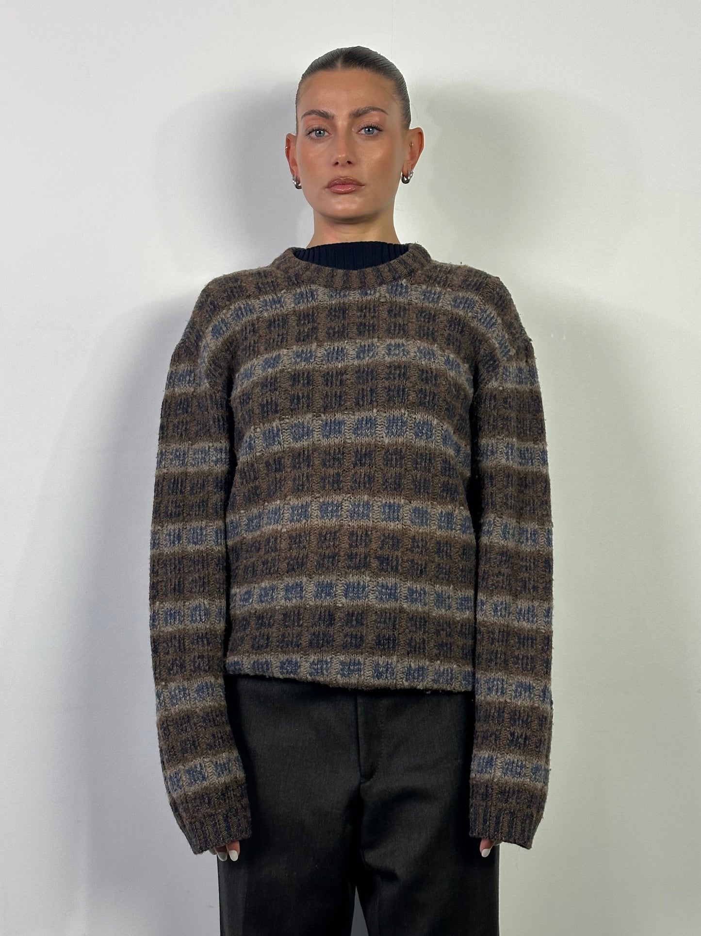 Armani Jeans Wool Check Knitted Jumper - XL