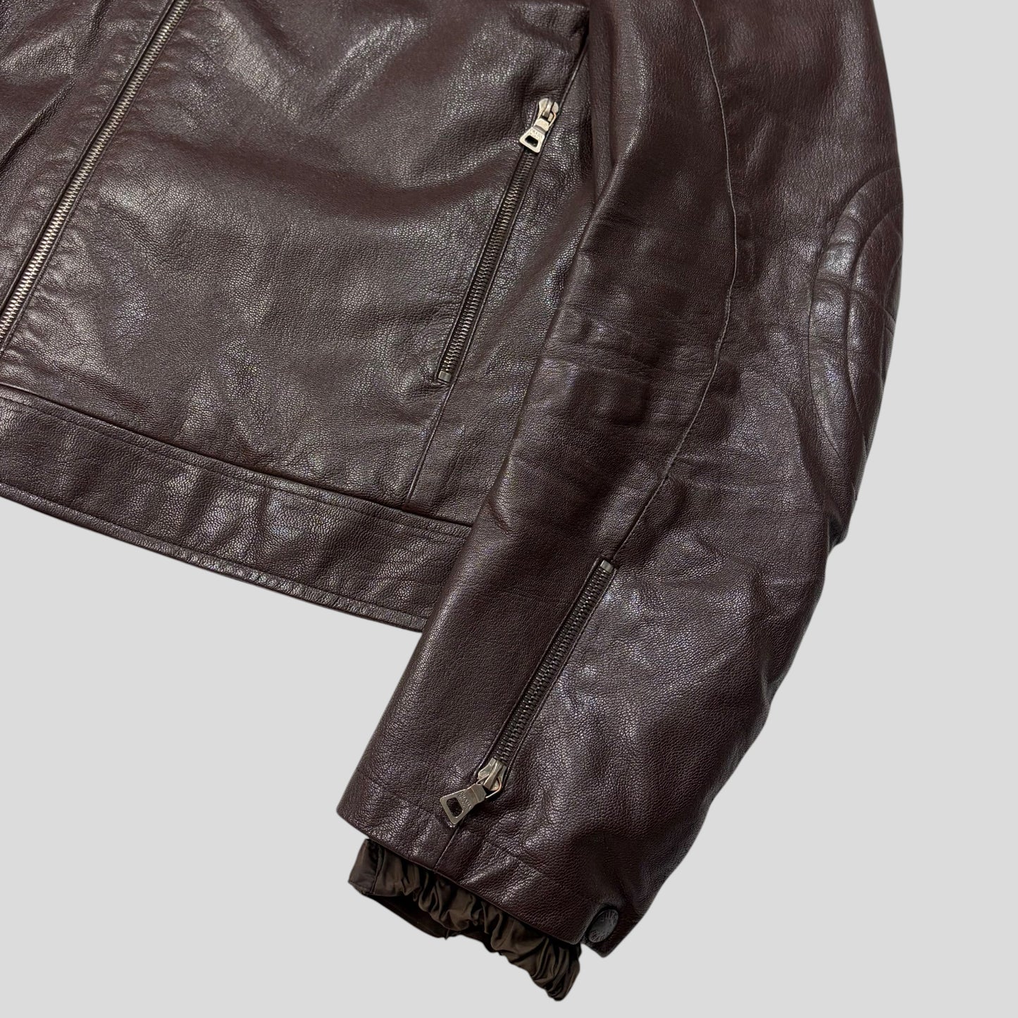 Prada SS00 Leather Articulated Elbow Detailed Moto Jacket - IT54 | Default Title, Brown